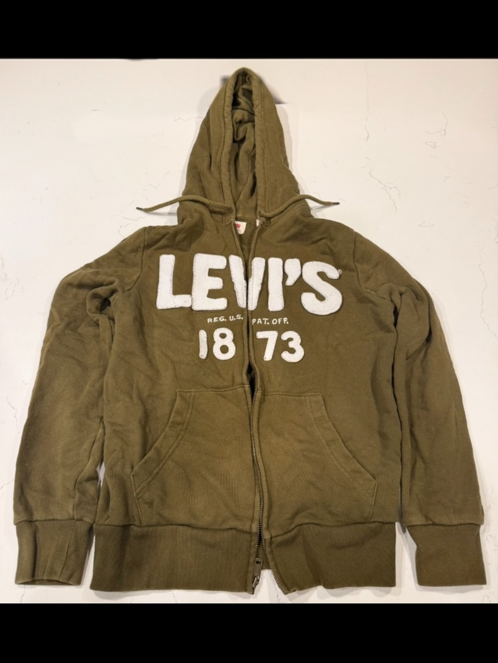 Levi’s 1873 Women’s Full Zip Hoodie Small Olive Green Logo Sweatshirt